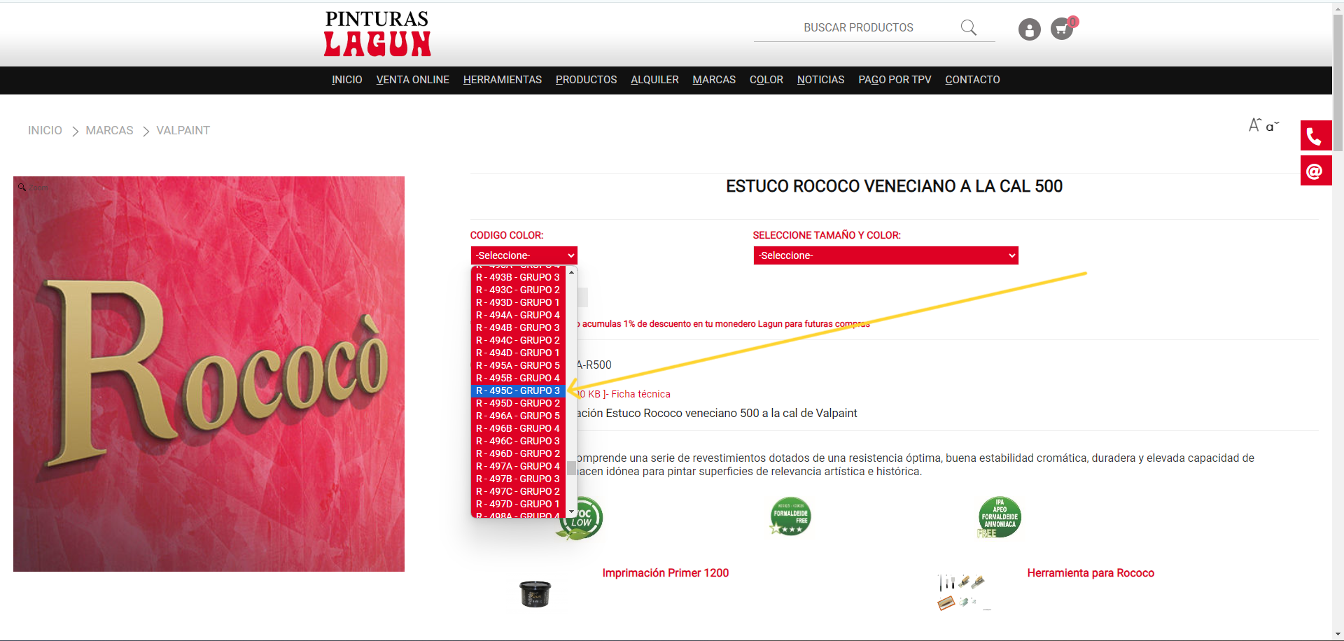 Seleccionar c&oacute;digo color para Rococo veneciano a la cal 500